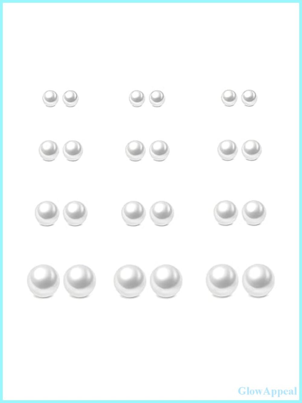 12 Pairs Pearl Stud Earrings, Hypoallergenic Stainless Steel, 4 Sizes, Classic